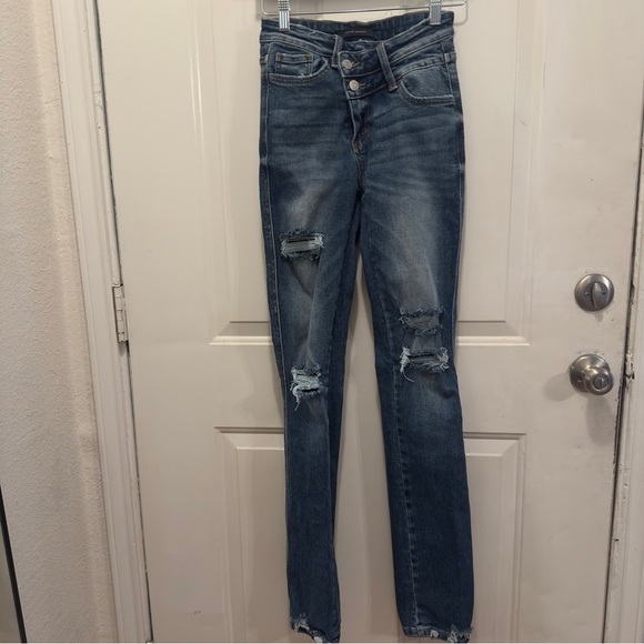 Flying Monkey High Rise Distressed Blue Jeans - Picture 2 of 8